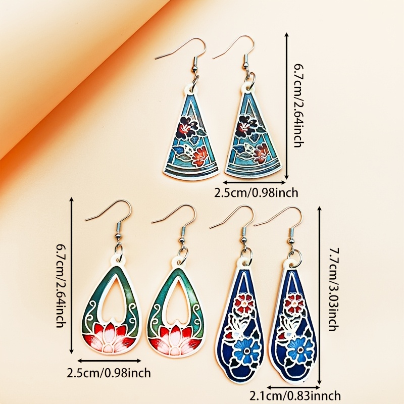 Chinese Style Floral Acrylic Water Drop Earrings Set